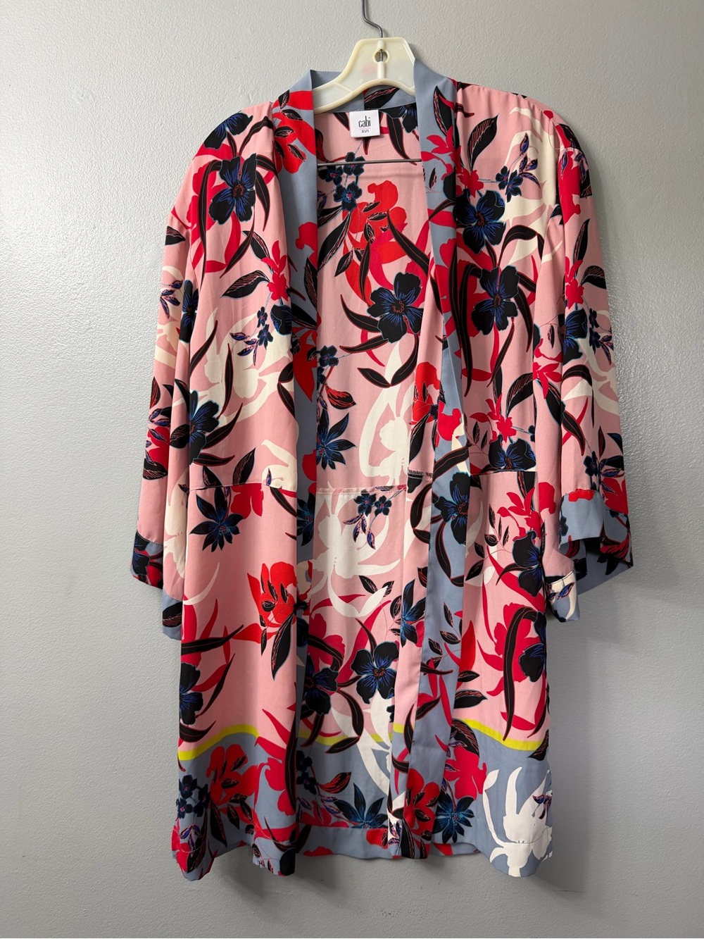 CAbi Womens Open Front Blooming Blush Kimono Side Slit Wrap XS/S